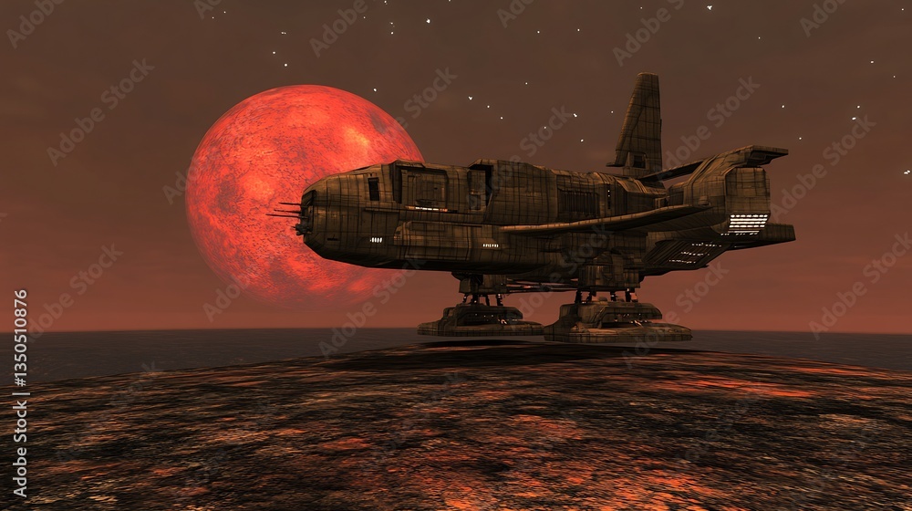 Wall mural futuristic alien megacity built on an asteroid floating through deep space with artificial gravity t