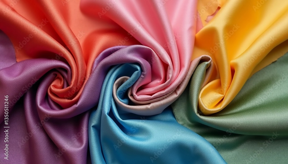 Poster a collection of silk fabrics in an array of vibrant colors twist together, creating a stunning visua