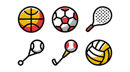 Colorful sports equipment icons vector graphic design