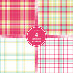 Plaid pattern seamless. Pale Ruby & Rich Saffron Tartan Fabric Design. Set of 4