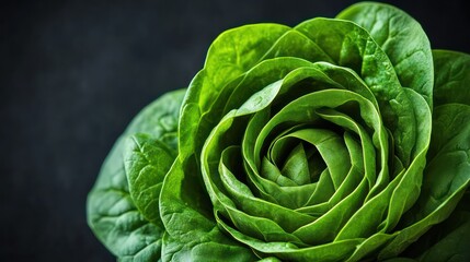 Obraz premium A close-up of fresh spinach leaves curled into a tight, elegant spiral, resembling a lush green rose