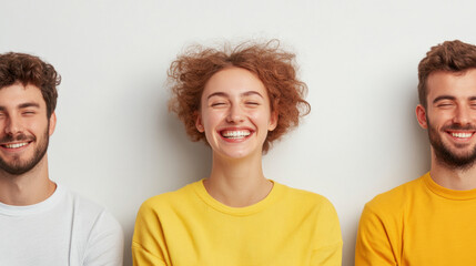 Happy and Sad, A woman joyfully laughing while a man frowns, capturing contrasting emotions in a high-quality stock image.