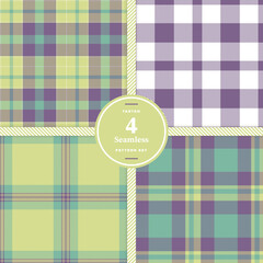 Warm Tangerine Seamless Tartan with Deep Scarlet accents Fabric Design Set of 4