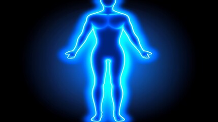 An illuminated human form displayed against a dark background in blue