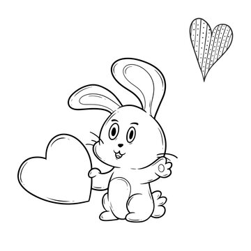 Cute cartoon rebit holding a heart