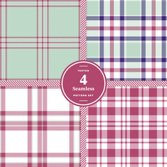 Muted Coral Seamless Tartan with Metallic Gold accents Fabric Design Set of 4