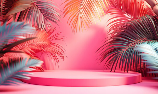 Pink tropical backdrop, product display