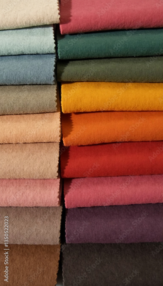 Poster fascinating array of multicolored suede samples stacked neatly, highlighting the rich textures and d