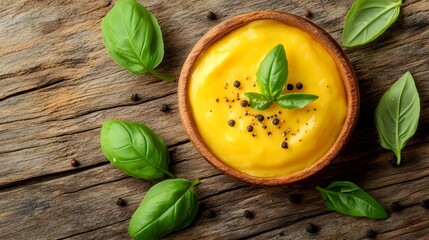 Delicious Creamy Yellow Sauce with Basil and Peppercorns