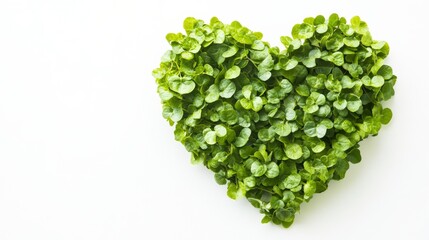 Heart Shape Made of Green Leaves on White Background