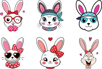  Cute Bunny Faces Collection for Easter Day Art and Festive Character Designs
