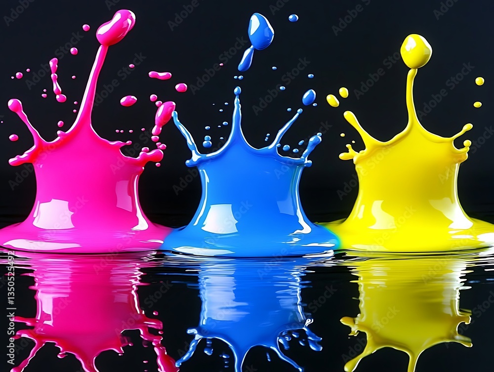Poster vibrant colored liquid splashes creating an artistic water reflection pattern