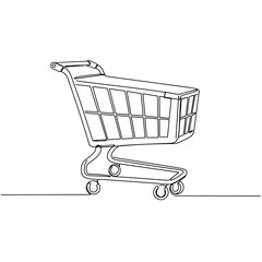 Minimalist shopping cart illustration in black and white  