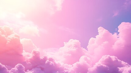 Pink Sunset Sky with Fluffy Clouds.