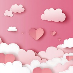 Pink Hearts Sky Paper Art.