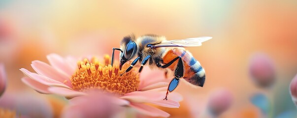 An enchanting image of a bee on a radiant flower