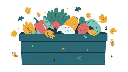 Obraz premium Overflowing Compost Bin with Organic Waste and Vegetables