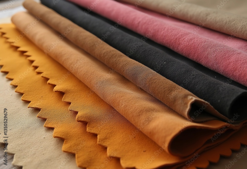 Poster a beautiful display of multicolored suede samples is arranged in a cascading manner, highlighting va