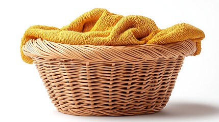 Obraz premium Yellow towel in wicker laundry basket