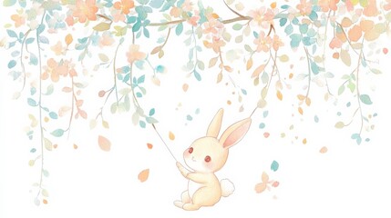 Obraz premium Cute Bunny Playing Among Colorful Pastel Flowers