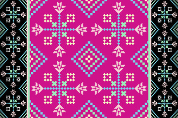 Cross stitch pattern concept showcasing traditional ethnic geometric pattern, Design for textile, background,carpet,wallpaper,clothing,wrapping,Batik,fabric,Vector illustration	

