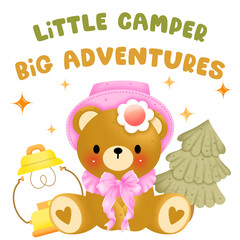 Baby Bear Camping, Summer PNG