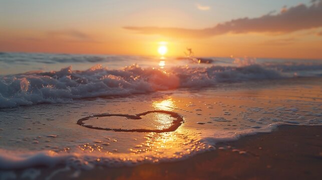 Joyful engagement milestone card showcasing beachside proposal scene sunset heart drawn in the sand and elegant golden calligraphy celebrating love One side remains empty for writing personal messages