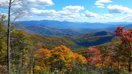 Obraz premium Autumnal mountain vista, scenic overlook, fall foliage