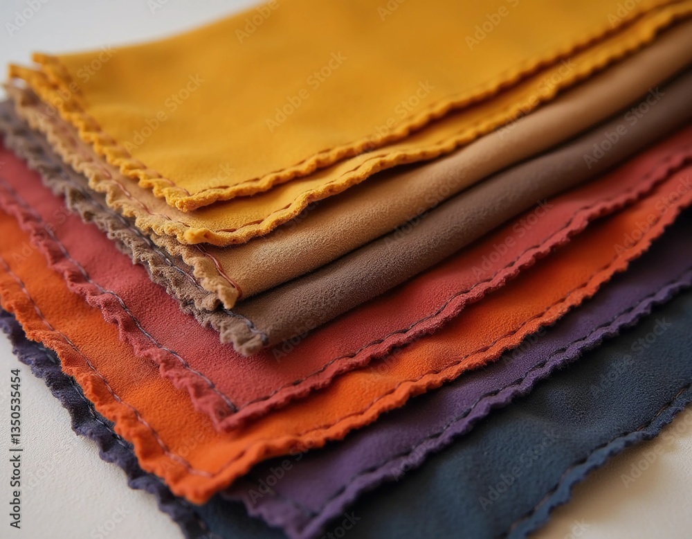 Poster colorful suede samples arranged neatly, each shade reflecting a unique aspect of creativity. perfect