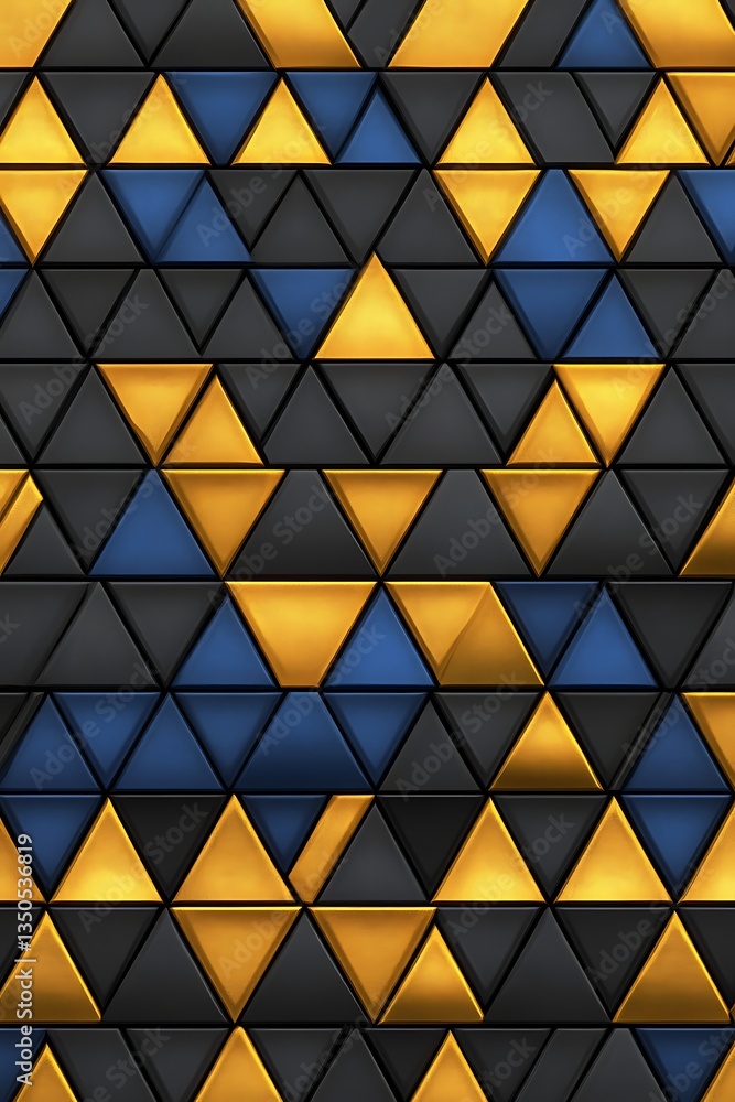 Poster geometric triangular backdrop with gold, blue, and black design – empty template for new year wish o