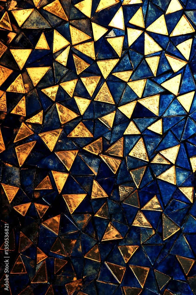 Poster geometric triangular backdrop with gold, blue, and black design – empty template for new year wish o