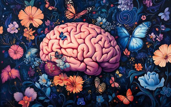 An enchanting artistic depiction of a pink brain