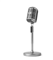 Fototapeta premium Sleek modern microphone on stand, isolated on white, condenser microphone, simple, mic