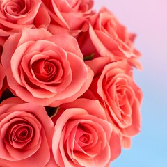 Obraz premium Closeup Bouquet Coral Pink Roses Flower Background