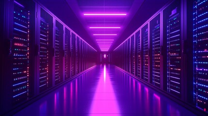 Fototapeta premium High-Tech Bright Data Center with Computers and Lights in a Clean, Minimalist Design Emphasizing Technology and Copy Space