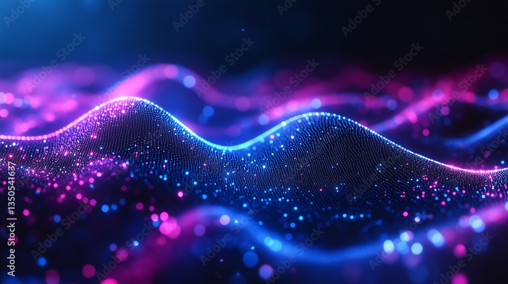 Poster abstract technology background: light effects with dots and lines, particle trajectory network techn