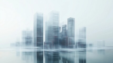 Obraz premium Fintech Concept with Data Towers on a White Background in a Clean, Minimalist Design with Horizontal Composition