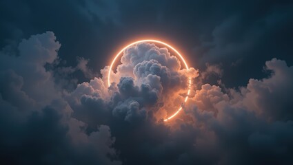 Dramatic Sunset with Glowing Orange Sun Partially Hidden Behind Dark Clouds