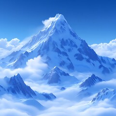 Majestic snow-capped peak above cloudscape, aerial view