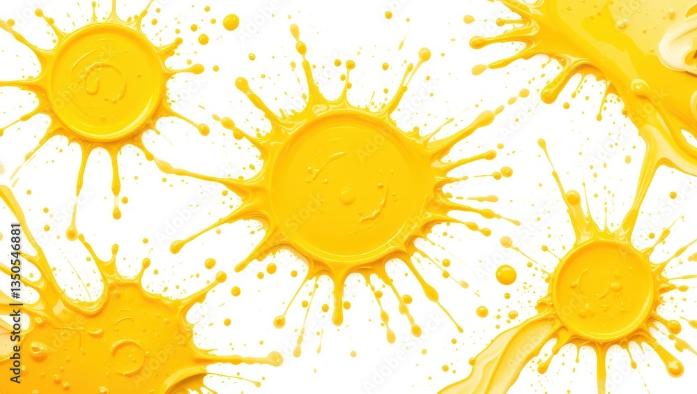 Poster vibrant yellow paint splash with dynamic droplets and abstract texture for creative background