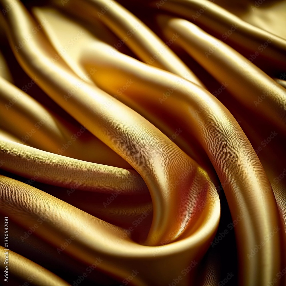Poster rich golden fabric cascades with elegant folds, creating a dynamic interplay of light and shadow tha
