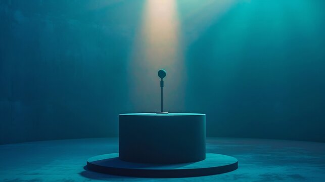 Motivational success wish card displaying microphone a podium a bright spotlight illuminating the stage symbolizing empowerment and leadership One side remains blank for writing congratulatory notes