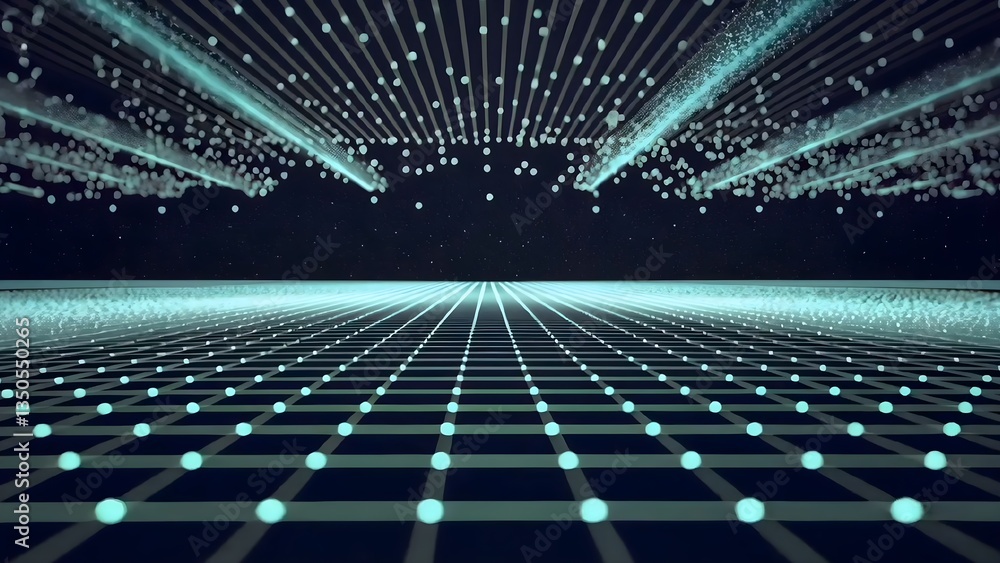 Aufkleber abstract futuristic landscape with glowing grid and particles for background design idea
