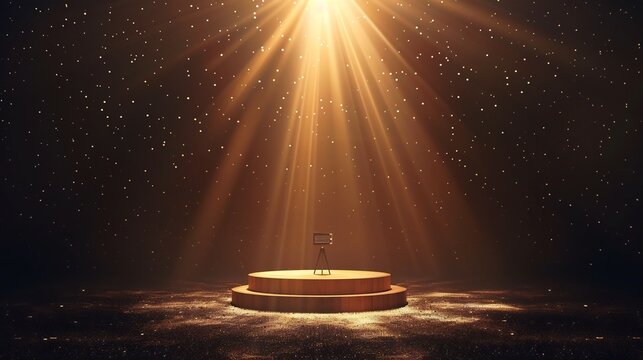 Motivational success wish card displaying microphone a podium a bright spotlight illuminating the stage symbolizing empowerment and leadership One side remains blank for writing congratulatory notes