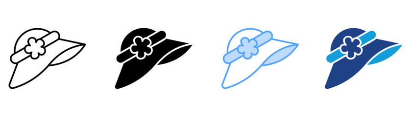 Sun Hat Icon Set Multiple Style Collection