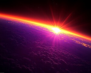 A brilliant sun illuminates the vibrant colors of the atmosphere above clouds
