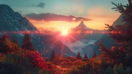 Positive lifestyle transformation wish card featuring sunrise over mountain journal New Beginnings written glowing energy aura central blank section golden border available adding recipient name