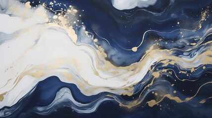 A sophisticated mix of navy, gold, and white swirls creating a marbled effect.