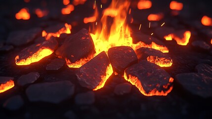 Smoldering Embers and Fiery Flames, An Intense Display of Heat and Light