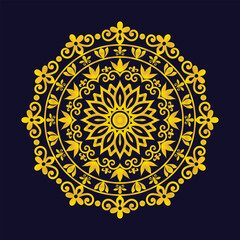 Luxury golden mandala vector design on dark blue background